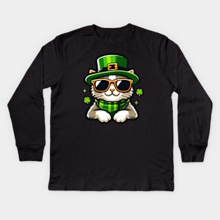 St catricks day  st patricks funny cat Kids Long Sleeve T-Shirt